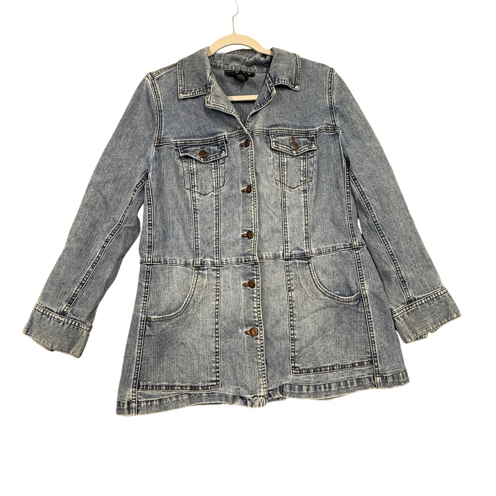 Venezia‎ Jacket Womens 14/16 Blue Denim Western Button Front Pockets Mid Length